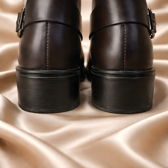 Wild Fable Womens Faux Brown Leather Knee Hi Moto Buckle Boots - Size 8.5 - Picture 7 of 12